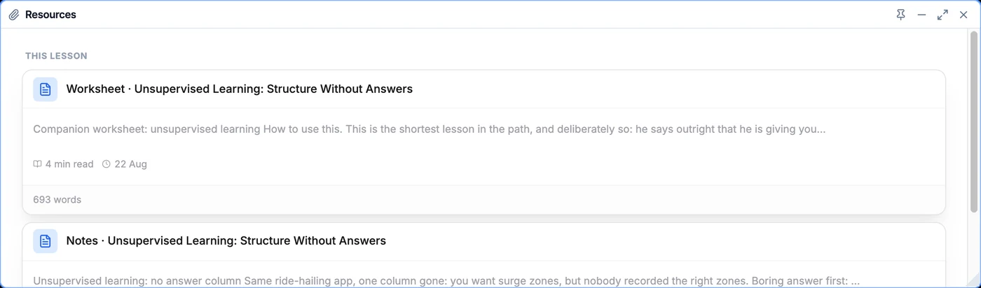 Knowledge resources attached to a topic